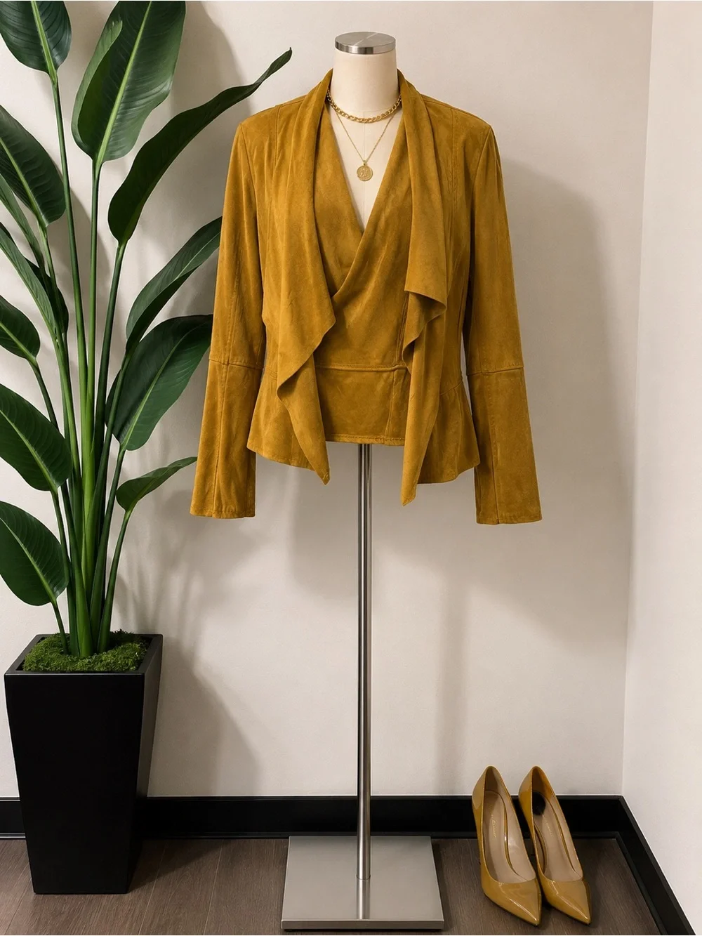 Max Studio Mustard Draped Suede Blazer